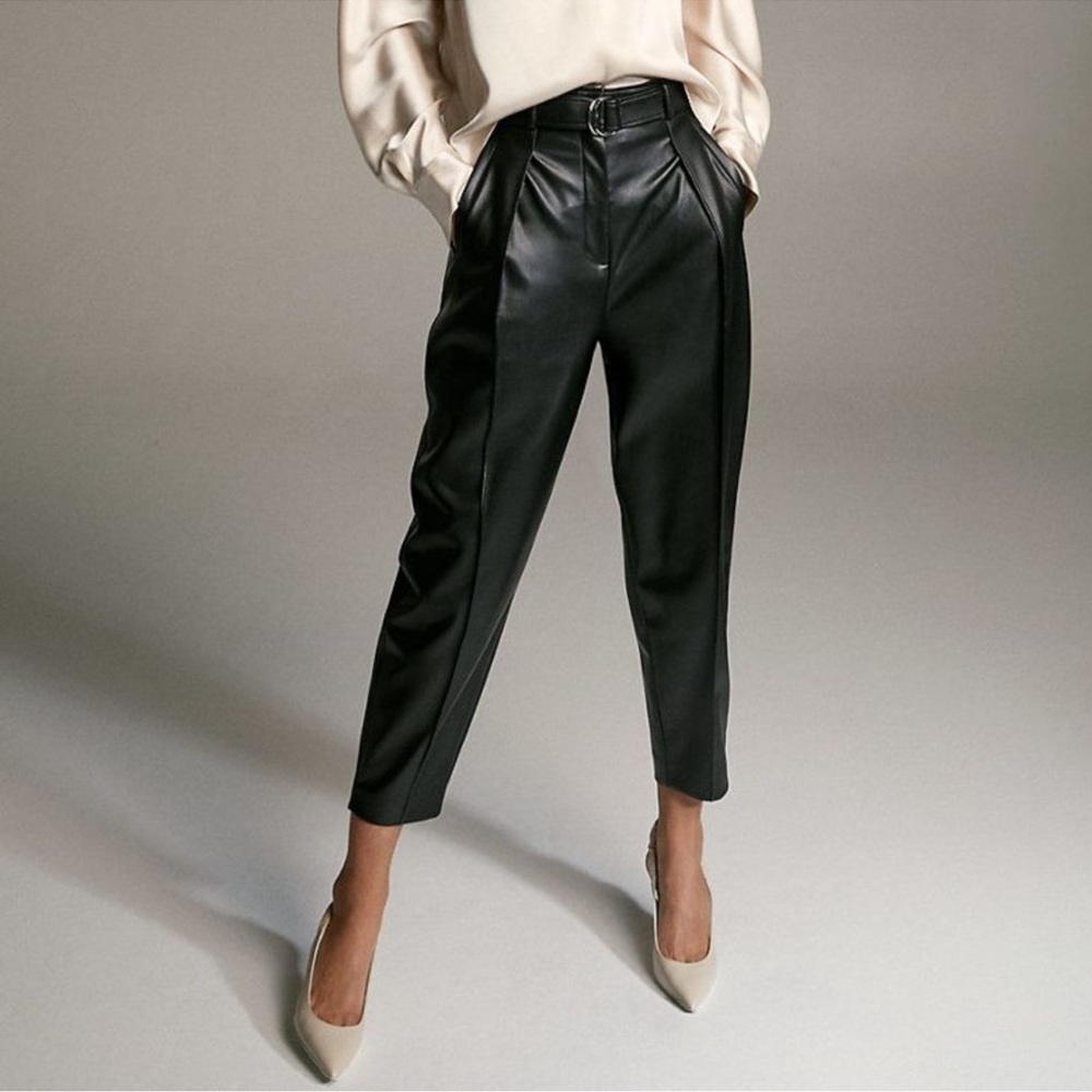 Aritzia Babaton Mayne Faux Leather Black Pants Size 6 (Missing Belt)